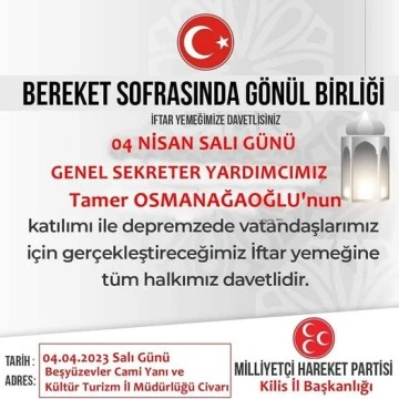MHP Kilis İl Başkanlığı’ndan iftar programına davet